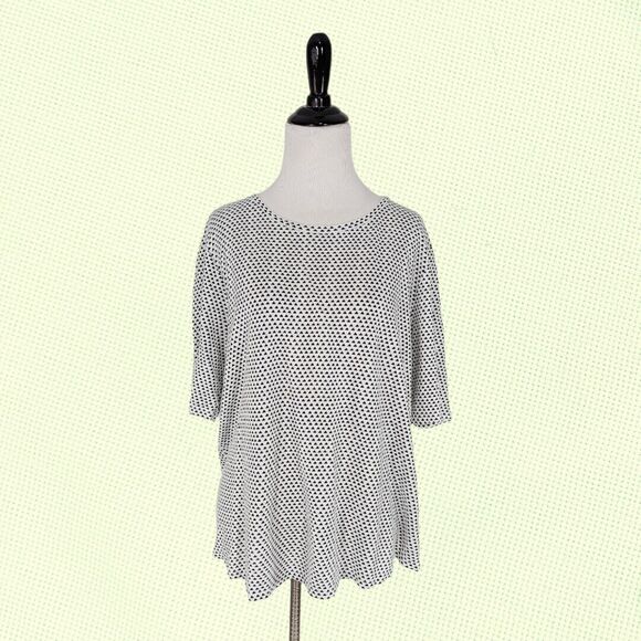 Eileen Fisher T-Shirt L White‎ Black Triangles Short Sleeves 100% Linen Crewneck - Picture 1 of 5